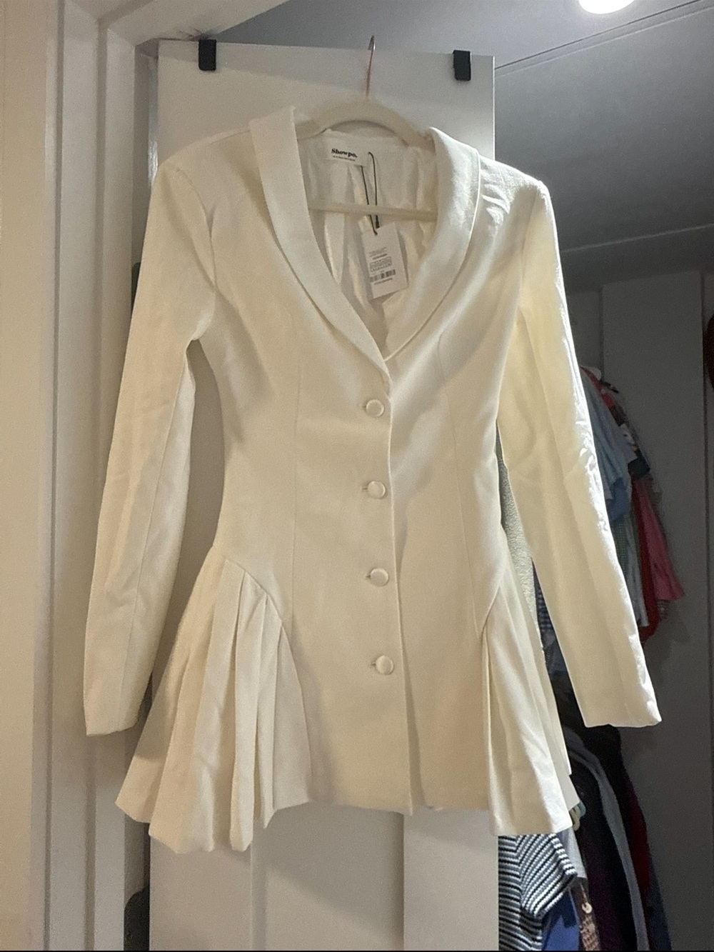 Showpo White Tailored Pleated-Hem Mini Dress Jacket